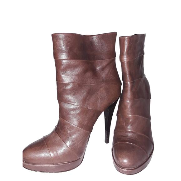 Just Cavalli Sz 39 Brown Tiered Genuine Leather Boots / Booties - Picture 3 of 9